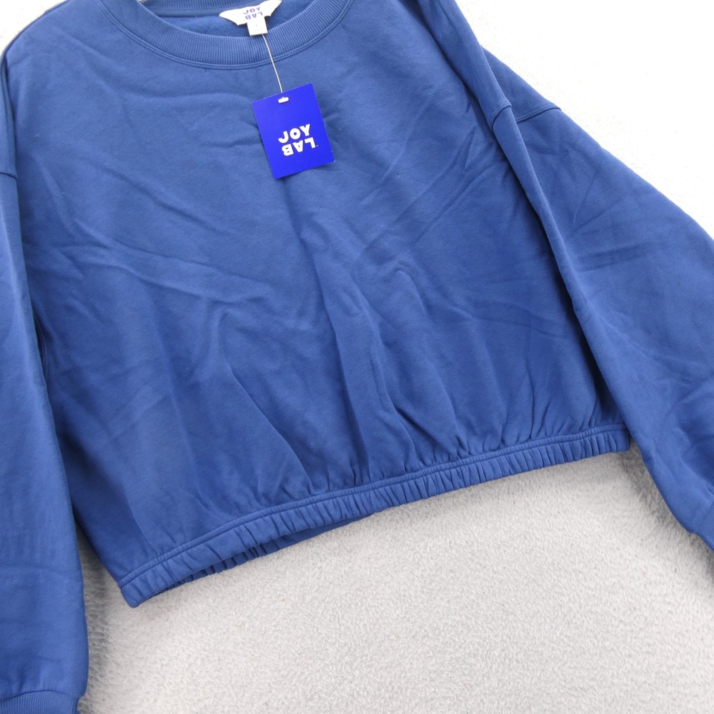 JoyLab Sweatshirt Womens Large Boxy Fit Blue Cropped Elastic Waist Thumbhole New - Picture 2 of 9
